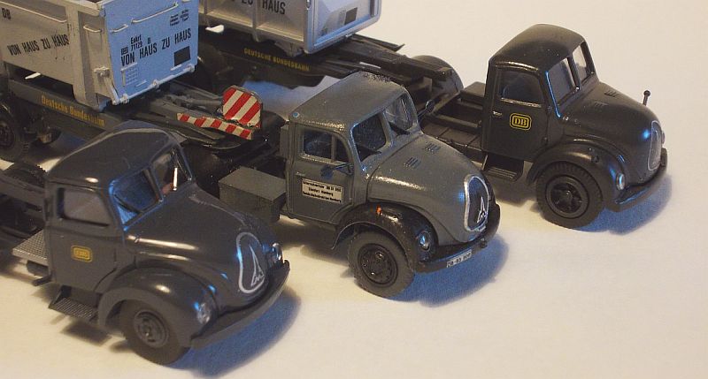 BZF mit Magirus-Hauber-Zugmaschine im Nasenvergleich: Brekina, Preiser, M�rklin